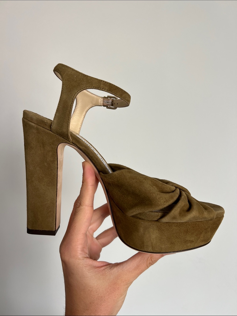 Jimmy Choo heloise 120 muted green suede knot open toe block heels sandals 37 - Picture 8 of 12